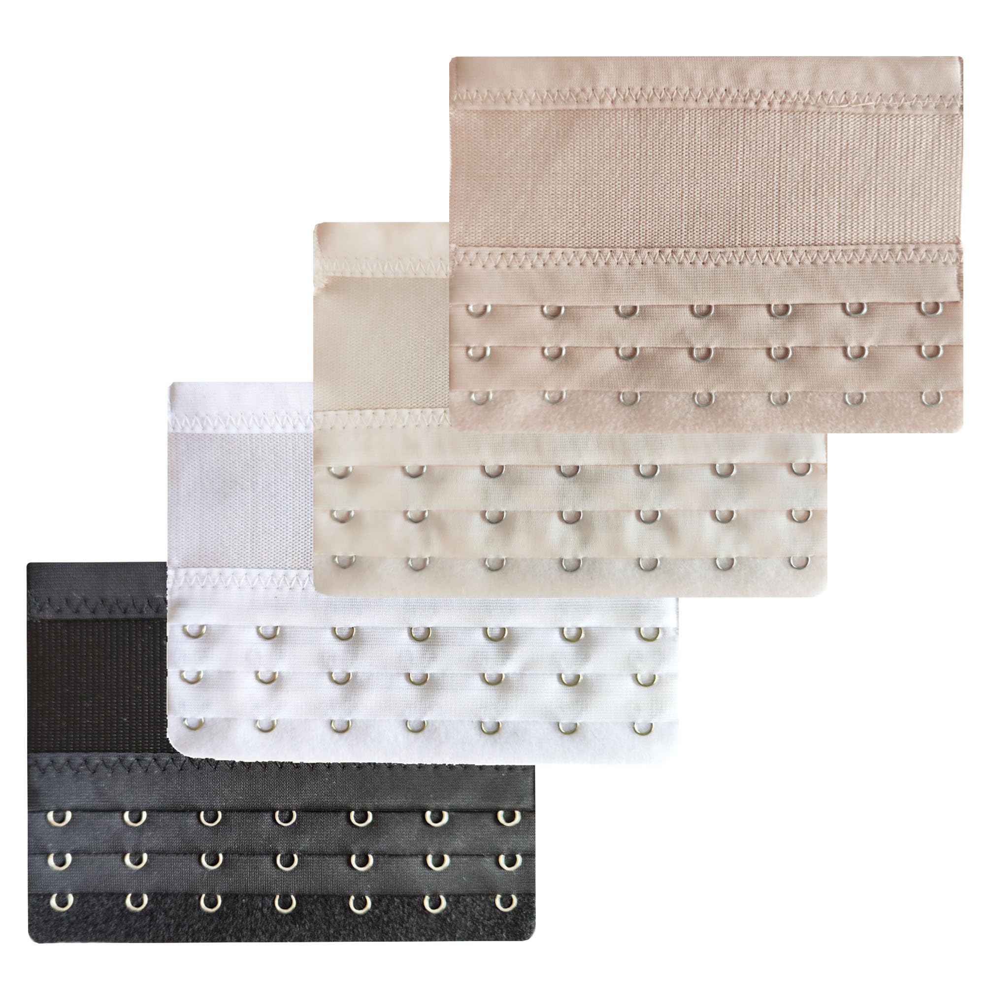 DoHope Women Elastic Bra Extenders 7 Hook for Plus Size Bras Back Extension Strap (4pcs 7 Hook Bra Extenders (Black, White, Dark Beige, Light Beige))